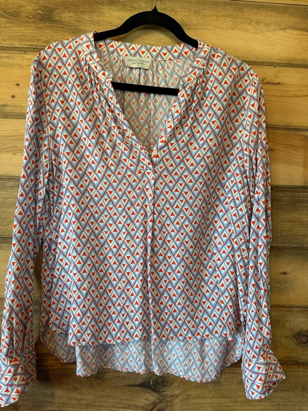 Dress Forum Red and Blue Geo Print Button-Front Blouse
